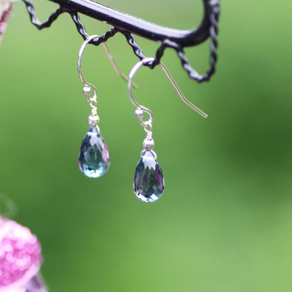 Small Natural London Blue Topaz Earrings in Solid 14K White Gold - Picture 4 of 5